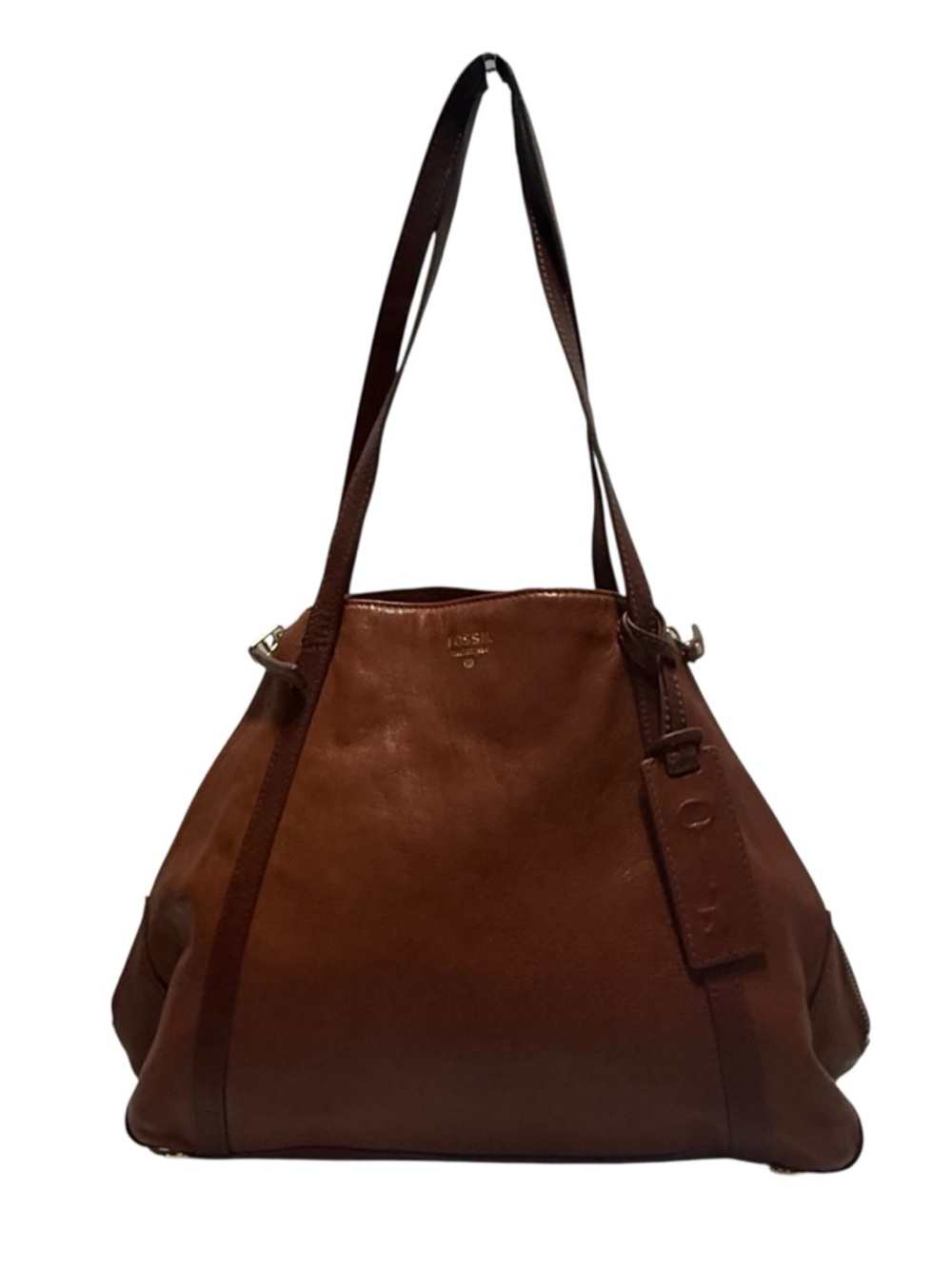 Fossil brown leather tote bag